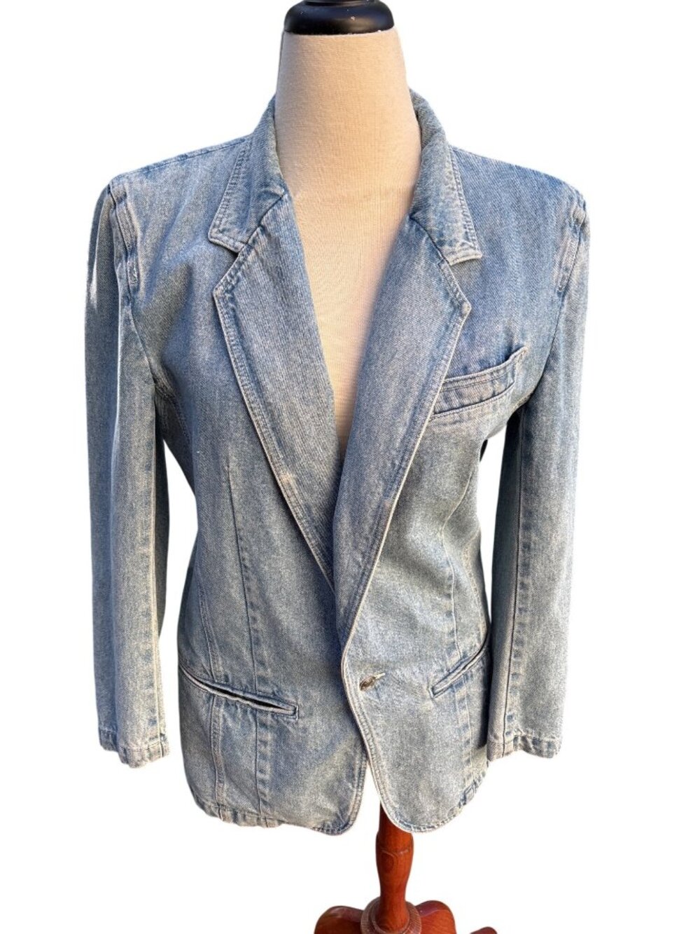 Light Wash Denim Blazer Jacket Womens Size 6 Single Button 100% Cotton Taiwan